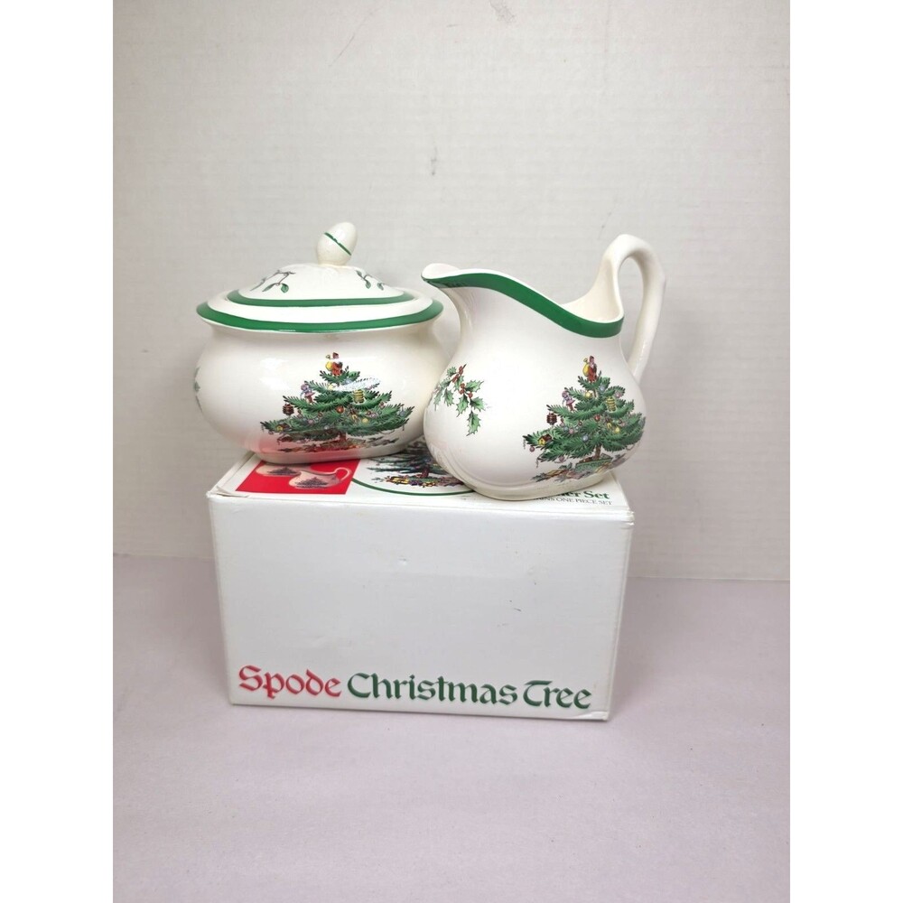 NIB Vintage Spode Christmas Tree Sugar & Creamer Set Made in England
